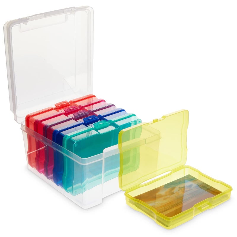 Paper Junkie Photo Storage Box - 4 x 6 in Clear Plastic & 6 Multicolor Inner Cases - Snap-Close Photo Storage Containers & Sticker Box - Image 1